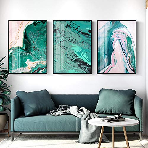 Peintures Rose Clair Affiche Marbre Vert | Toile Abstraite Sans Cadre pour Apaiser Votre Intérieur