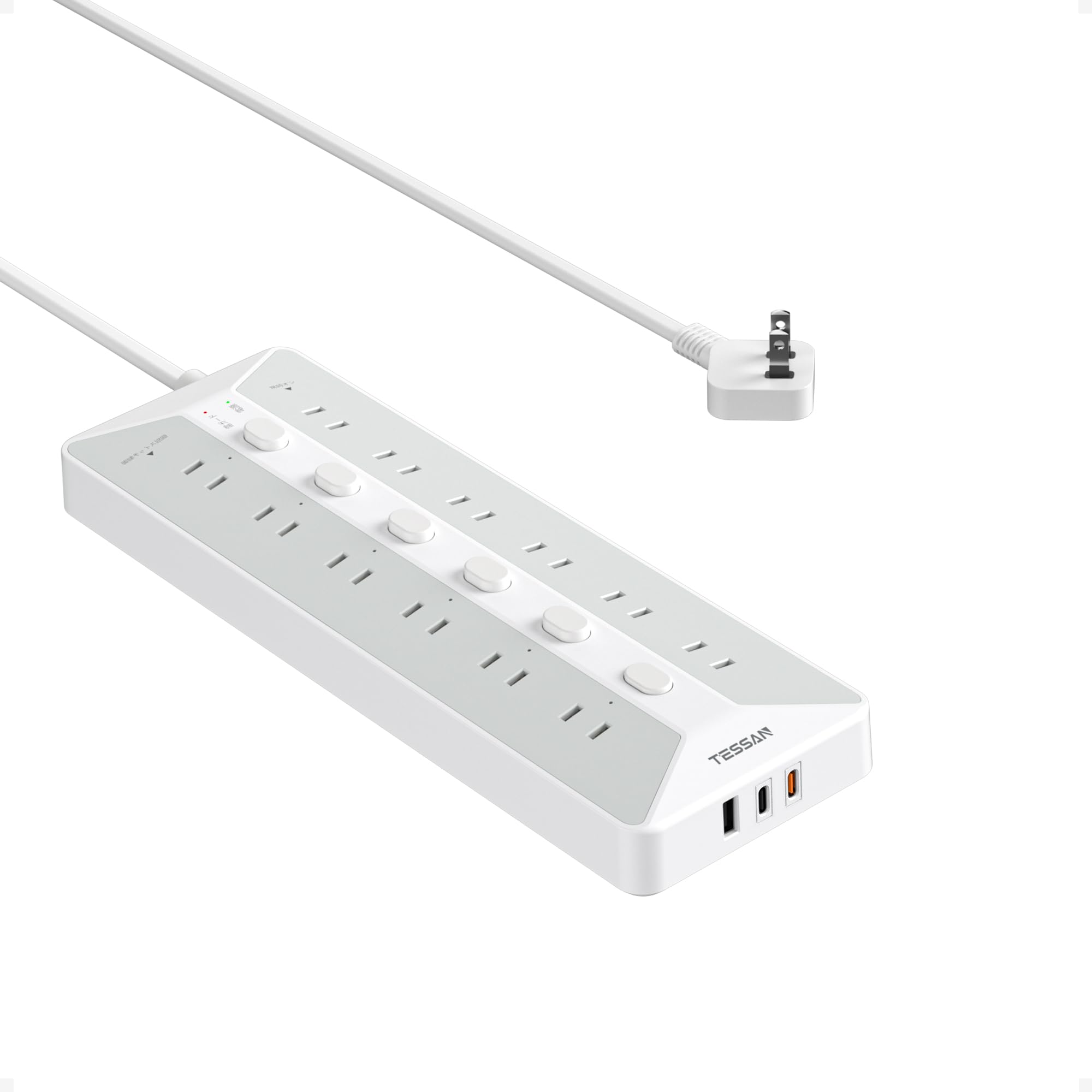 TESSAN 12AC口 3USBポート 電源タップ スイッチ付き 2m