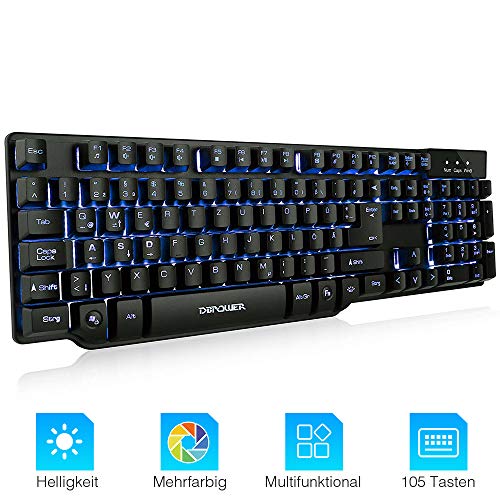 Gaming Keyboard,DBPOWER Ultra-Slim All-Metal Frame USB Wired Keyboard,,3 Color LED Backlit,12 Multimedia Shortcut Keys, 19-Key Anti-Ghosting Easy Connect to Laptop, PC etc.