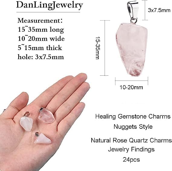 DanLingJewelry 24 pcs Natural Rose Quartz Pendants Healing Crystal Gemstone Charms Irregular Stone Charms for DIY Crafts Jewellery Making - Image 2