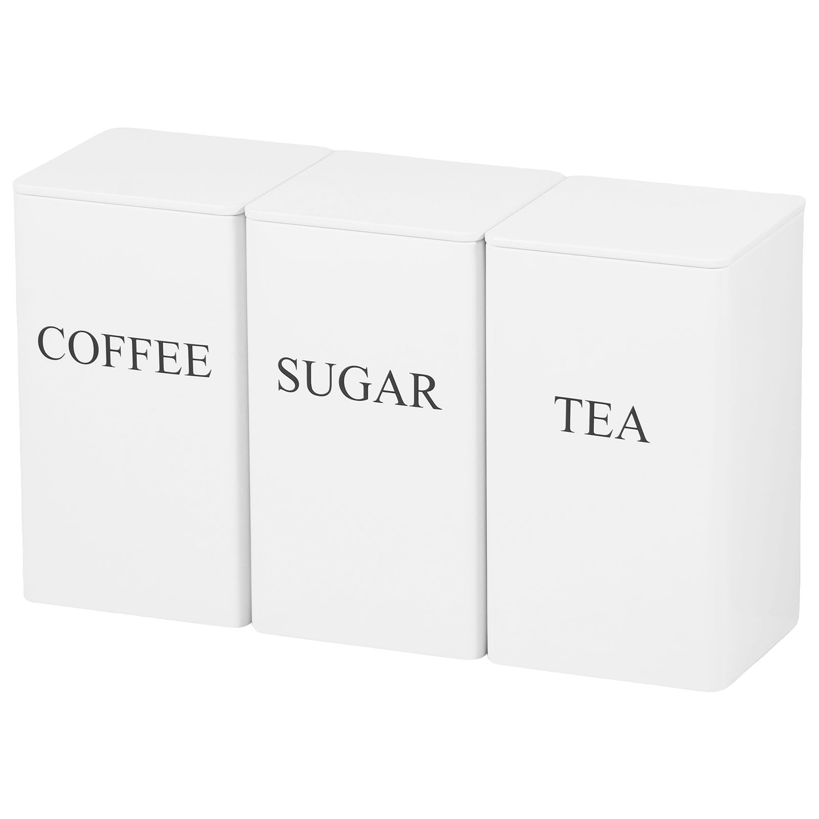 NIHUIFDPY 3Pcs Tea Coffee Sugar Canisters Set Metal Storage Canister Food Container Jar with Airtight Lids for Kitchen Accessories & Essentials(white)
