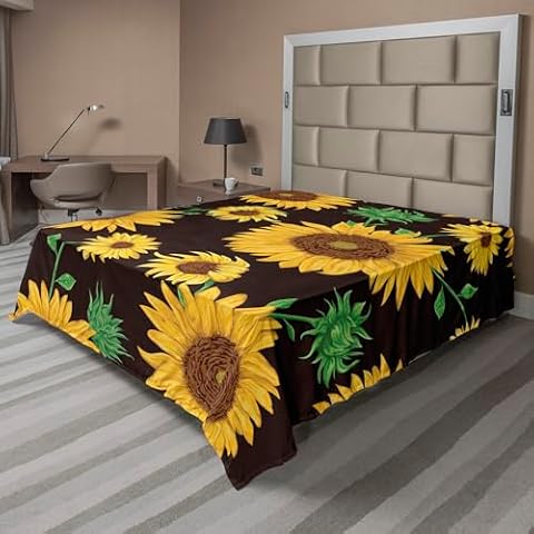 Lunarable Sunflower Vintage Flat Sheet Cover