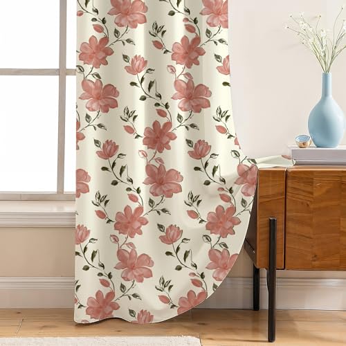 Image of LINENWALAS Printed Blackout Curtains for 5 Feet Window | Set of 2 | Floral Printed Drapes | Thermal Insulated, Room Darkening Panels with Grommet Hanging for Living Room (Peach Bloom)