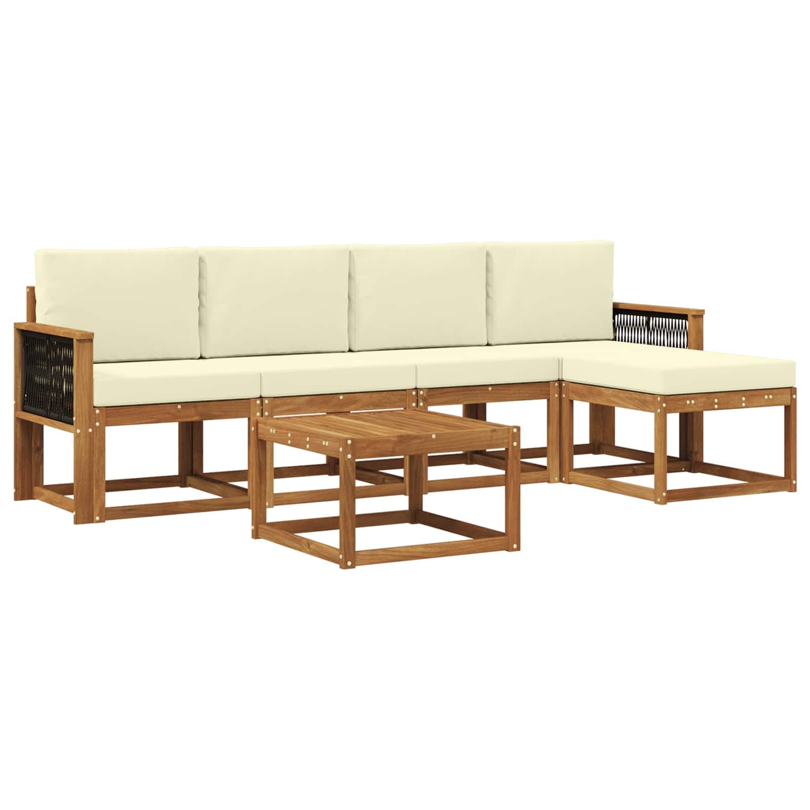 Makastle Salon de Jardin 6 pcs Bois d'Acacia Naturel et Crème