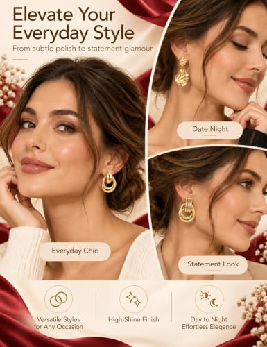 6 Pairs Chunky Gold Plated Knot Earrings for Women - image 3