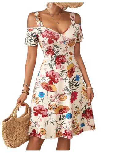 Image of Floerns Women's Boho Short Sleeve Flare Hem Swing Dress