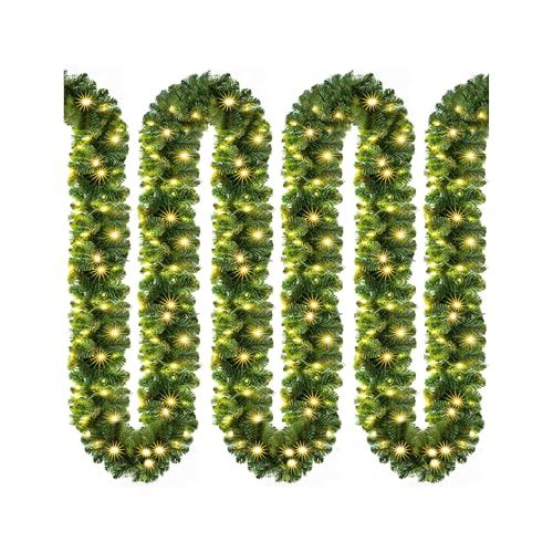 Casaria Guirnalda de Navidad Abeto Verde 10m Iluminada 200LED Blanco Cálido Decoración Navideña Interior Exterior