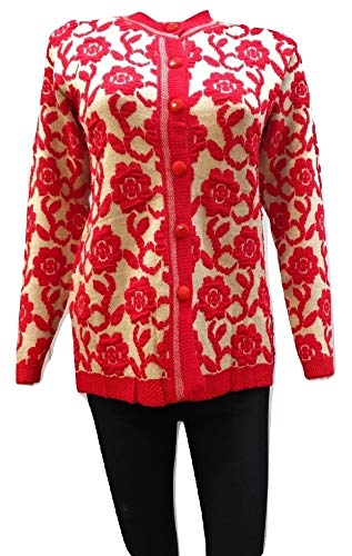 lady willington Women's Woolen Flower Printed Rainbow Fabric Cardigan - Winter Wear Pure Wool 100% Rainbow Wool Free Size Cotty Fully Warm (RED, XL)-picture-38