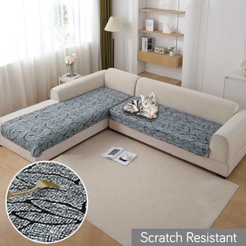 Image of HOKIPO 'Elira Series' Printed Water Repellent + Waterproof Quick Dry L Shape (3+3 Seater) Sofa Seat Cover Mat, Intense Grey Abstract Floral (AR-5249-C2*2)