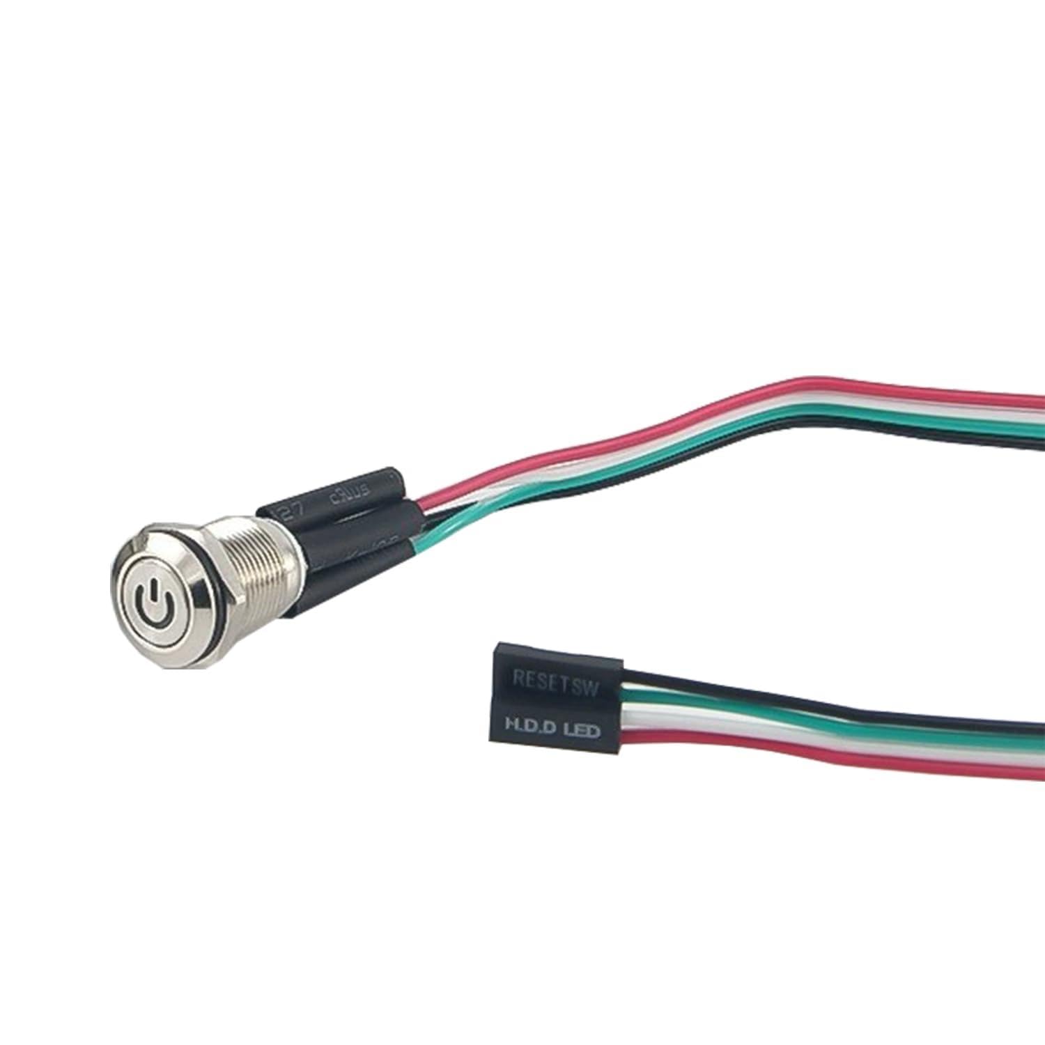 Powice 12 mm PC Power Button z czerwonym światłem LED 3-220 V/3 A, Power Button PC z okablowaniem portu host, 12 mm automatyczny reset przełącznik ciśnieniowy 12 V, odpowiedni do modyfikacji komputera