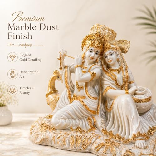 Image of ARMONIA Radha Krishna Murti 8.6 Inch | Premium Marble Dust Radha Krishna Idol with Peacock for Mandir, Home Decor & Office Desk | Radhakrishna Statue Spiritual Gift for Diwali, Wedding & Housewarming