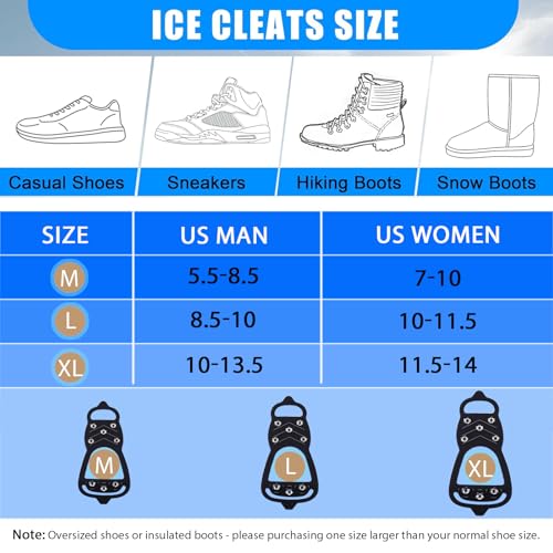 image for HQcontL 2 Pairs Ice Cleats for Shoes and Boots, Universal Non Slip Hik