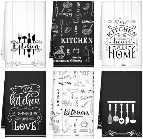 Bencailor 6 Pcs Home Kitchen Towels Decorative Sets Dish Towels Absorbent Fast Drying Hand Tea Vintage Hanging Reusable Cleaning Dishcloths for Cooking Farmhouse Bathroom Accessory