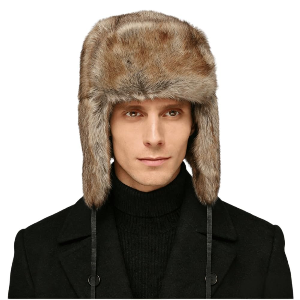 Unisex Winter Trapper Hat Faux Fur Russian Ushanka Hat Windproof Hunting Skiing Cap with Earflap