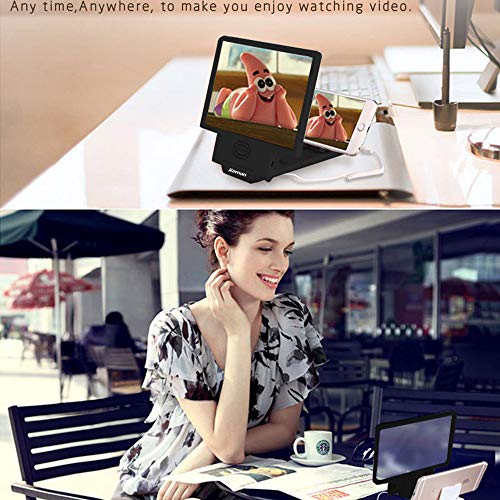 Jteman 3D HD Mobile Phone Screen Magnifier Amplifier Movie Video Cell Phone Enlarger Screen iPhone Projector with Speaker for iPhone and Android All Smartphone Cell Phone Accessories (Black-F8)