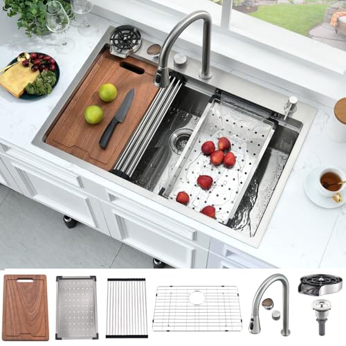 Évier de cuisine cascade encastrable en acier calibre 16 style moderne de 83cm