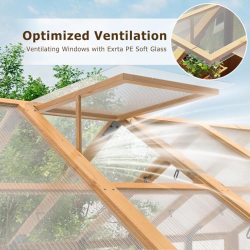 Image of EROMMY 6x10 FT Wooden Greenhouse for Outdoors, Walk-in Greenhouse Kit with 4mm Polycarbonate Panels, Adjustable Roof Vent, Lockable Door, Backyard Greenhouse for Plants and Vegetables