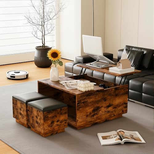 Opiniones y reviews de Mesa Con Taburetes los más solicitados. 48 EUBUY Mesa de Centro para Sala Elevable con Bancos de Almacenamiento, Estante y Compartimento Oculto para Muebles de Sala de Estar