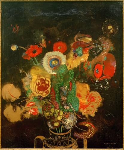 Tableau Odilon Redon bouquet fond noir pour habiller un mur vide avec elegance 60x90