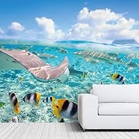 Wall Mural Underwater with Colorful Fish Removable Self-Adhesive Wallpaper Wall Decoration for Bedroom Living Room - 66x96 inches