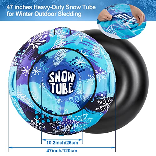 Snow Tube, Camuland 47-Inch Snow Tubes For Sledding Heavy Duty, Inflatable Snow Sled For Kids Adults Towable Toboggan With Sledge Rope Oxford Cloth Snowflake Winter Outdoor Sports, Blue #TOP4