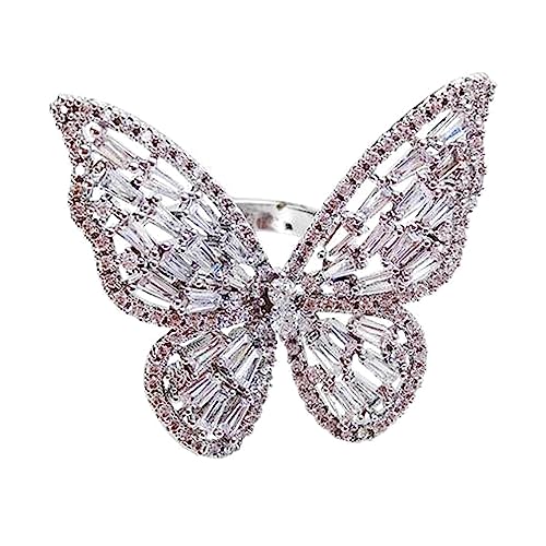 Leprato Sparkling Butterfly Ring Cubic Zirconia Bow-Knot Knuckle Ring Adjustable Open Statement Butterfly Ring Wedding Jewelry for Women