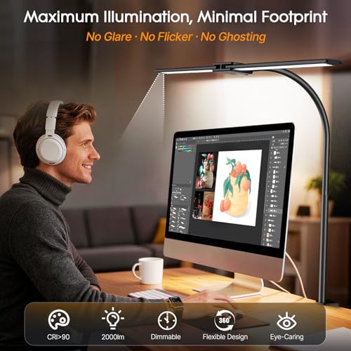 Image of Syrinx LED Desk Lamp for Home Office, Architect Desk Lamp with Clamp, Gesture /Wired Control, Ultra Bright Gooseneck Desk Light, Memory & Timer, 50 Lighting Modes for Study, Reading, Crafting