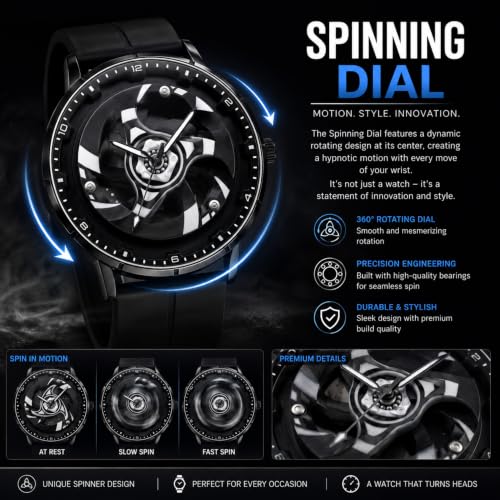 Image of GOLDENIZE FASHION Branded Men's Sport Quartz Watch Arrow Wheel Dial 360 Rotating Casual Fashion Stainless Steel Alloy Mens & Boy's Luxury Metal Gift Creative Watch