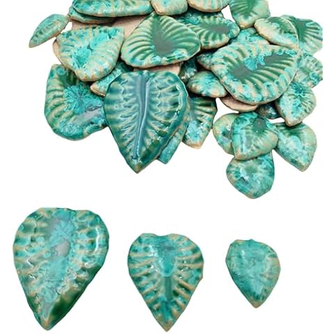 1.1LB Random Ceramic Mosaic Tiles for DIY Crafts,3 Sized Mosaic Pieces for Plates Flowerpots Making Supplies Home and Outdoor Decoration (Ice Crystal Green, Leaves) Cover