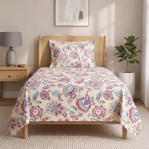 Image of LANE LINEN Symphony 100% Cotton 144TC Single Bedsheet Set, 2 Piece, Printed