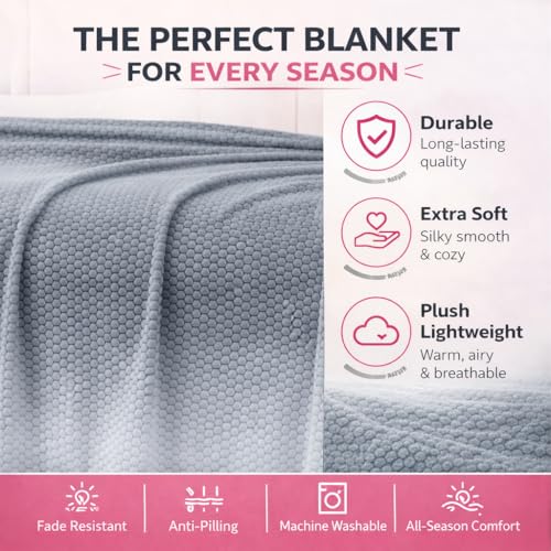 Image of Cortina Jacquard All Season Blanket Single Size Summer AC Blanket Winter Warm Lightweight Reversible Throw Soft Cozy Plush Fuzzy Blanket for Bed Couch Sofa (Grey, 150x200 cm) Color May Vary