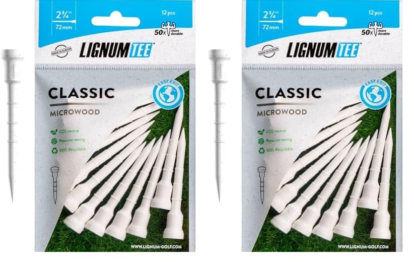 LIGNUM Longridge Golf Tees Weiß 72mm - 12 Stück - Microwood mit Distance-Ring-System (Packung mit 2)