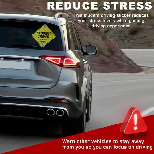 Image of Wevdn 2 PCS Student Driver Sign for Car Window, 5 inchx5 inch Please Be Patient New Driver Sticker with Suction Cups, Car Accessories (Black)