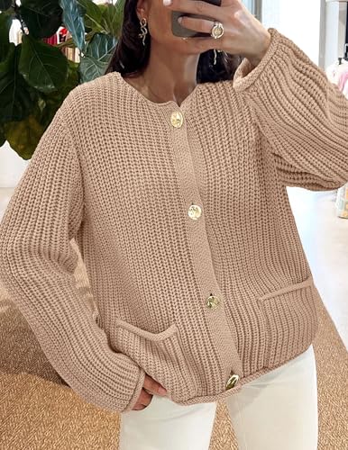 Image of PRETTYGARDEN Cardigan Sweaters for Women 2026 Trendy Oversized Knit Chunky Button Cardigans Fall Winter Outfits with Pockets