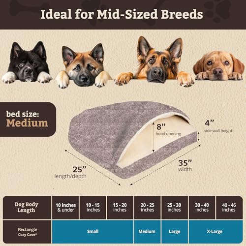 Image of Snoozer Rectangle Cozy Cave Dog Bed, Hooded Dog Bed, Merlin Linen (M)