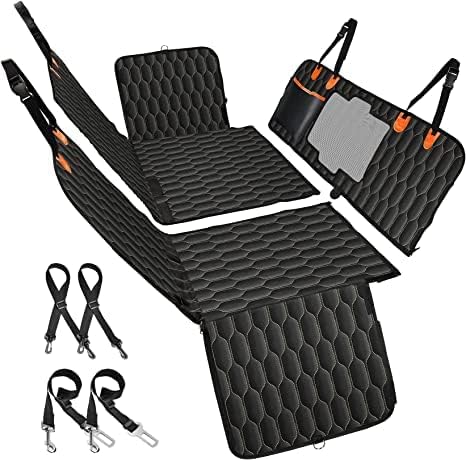 Donlinno Upgraded 5-in-1 Dog Car Seat Cover for Back Seat, 100% Waterproof 600D Scratch Proof Dog Car Hammock with Mesh Window and…