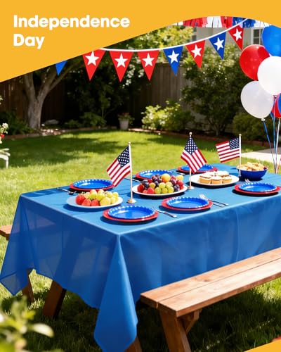 Image of Niuara Blue Plastic Table Cloth - 4 Pack 54 inch x 108 inch Rectangle Disposable Tablecloths for 6FT Tables, Table Cover for Party, Holiday & Gathering Use