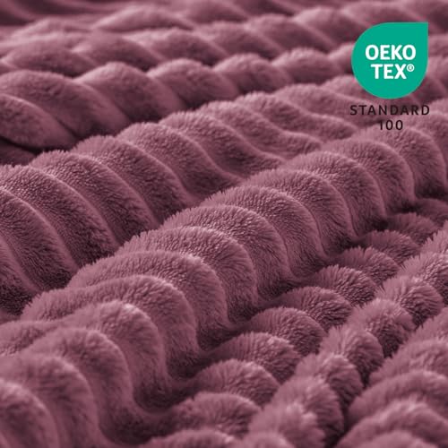 Image of BEDELITE Fleece Throw Blanket for Couch - 3D Ribbed Jacquard Soft and Warm Decorative Fuzzy Blanket - Cozy, Fluffy, Plush Lightweight Plum Throw Blankets for Bed, Sofa, 50x60 inches