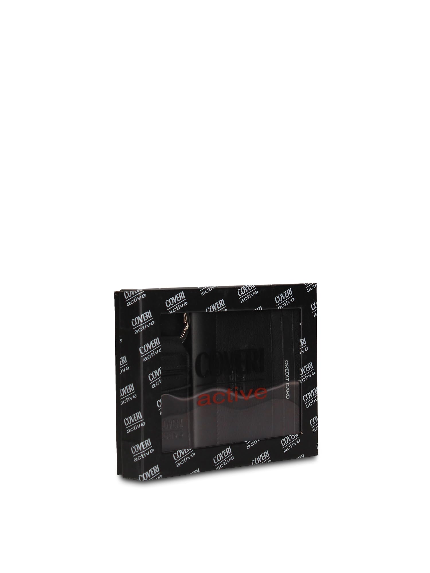 COVERI COLLECTION Set Portafoglio e Portachiavi Uomo Pelle Nera 9.5x7.5x1 cm
