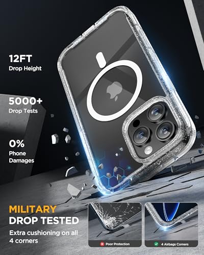 Image of Miracase for iPhone 16 Pro Max Case 6.9'', [Bubble Free] Full-Body Bumper Phone case with Built-in Full Glass Screen &Lens Protector,Compatible with MagSafe,Drop Proof 16 Pro Max Cover,Clear Glitter