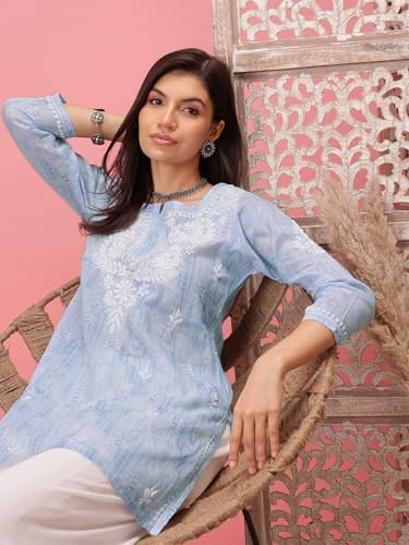 Image of Ada Hand Embroidered Lucknowi Chikankari Cotton Top for Women A911411