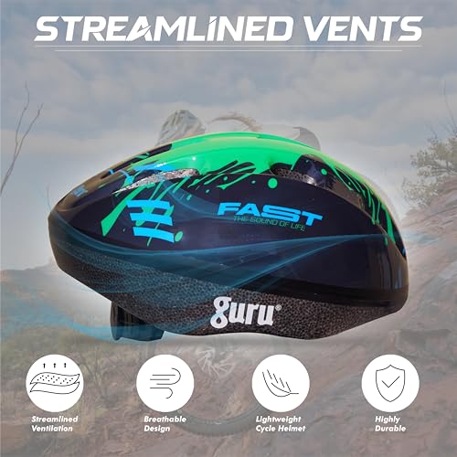Image of GURU Cycling Helmet, Light Weight with Superior Ventilation, Helmet for Mountain, Road Bike & Skating Helmet with Premium Black EPS Foam Lining, Ideal for Adults and Kids