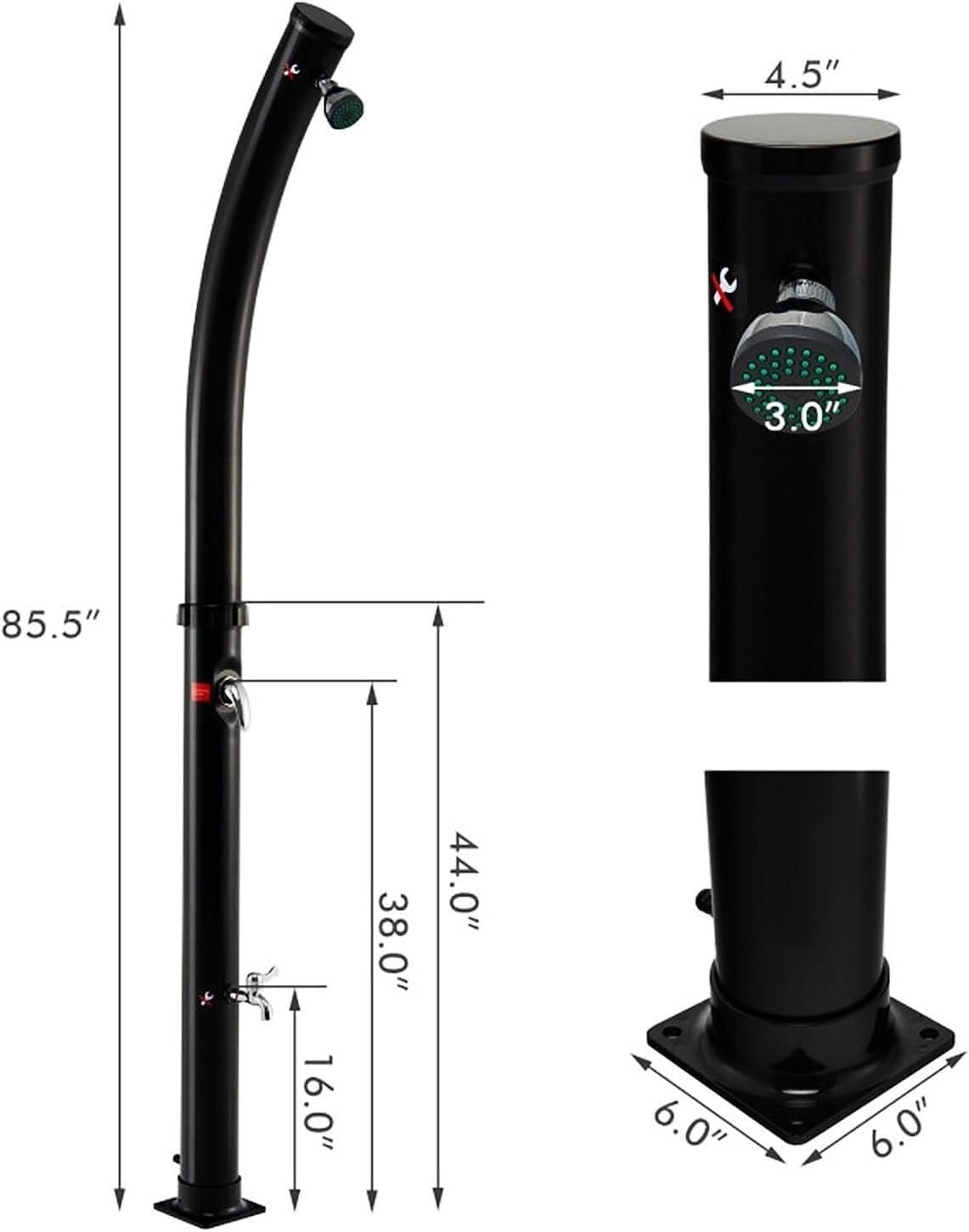 Kit de douche solaire d'extérieur avec pommeau de douche à effet pluie rotatif à 180° et robinet pour lavage des pieds