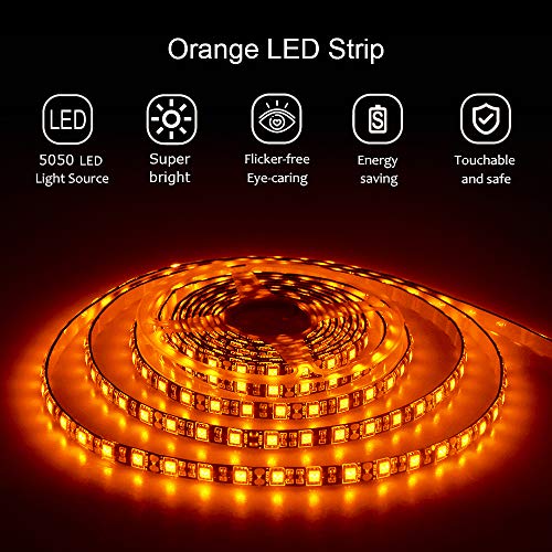 ALITOVE Orange LED Strip Lights 16.4ft 5050 SMD Black PCB 5M 300 LEDs Waterproof IP65 12V DC for Home Hotels Clubs Shopping malls Cars Lighting - Image 6