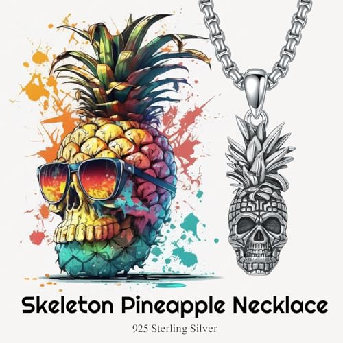 PELOVNY Pineapple Necklace 925 Sterling Silver Skull/Wave/Octopus/Fish Hook Pendant Ocean Jewelry for Anniversary Birthday Christmas Gifts Men Women2