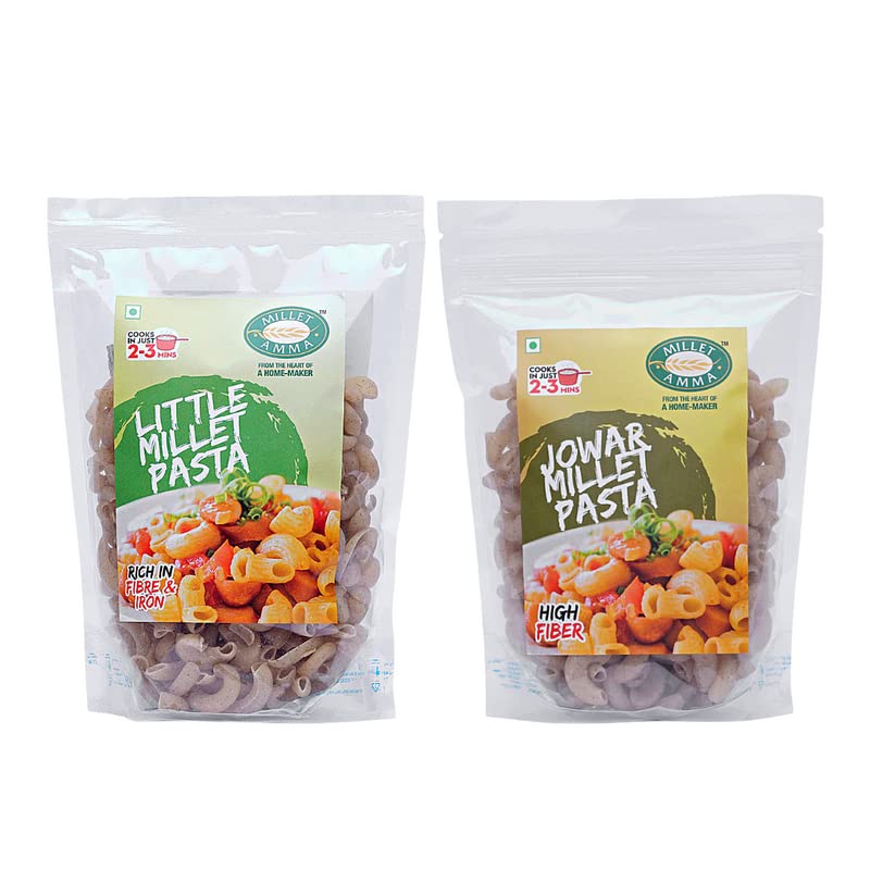 Millet Amma Little Millet Pasta + Jowar Millet Pasta Combo - 360 Gms, (Pack of 2 - Each 180 Gms), Easy & Ready to Cook, Zero Maida & 100% Vegan, Best Choice for Instant Breakfast & Dinner (B0BS6M5RFM) Amazon Price History, Amazon Price Tracker