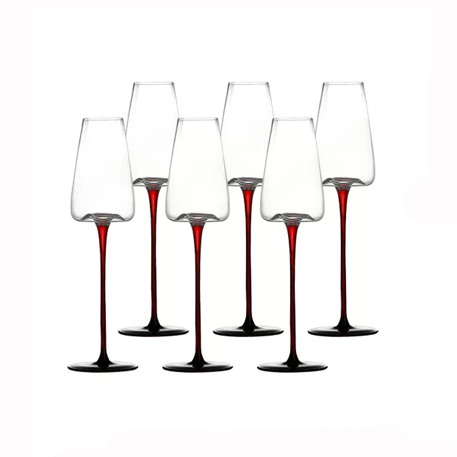 Flûtes à Champagne Lot de 6 Verres à Champagne en Verre de Cristal Verre à vin à Fond concave à Pied Rouge Grand Verre étincelant 260 ML Flûte à Champagne pour Les fêtes
