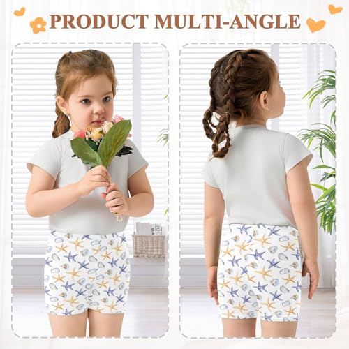 Watercolor Shells Pattern Girls Shorts Elastic Waist Sports Shorts Girls Leggings Pants for 4-10 Years4