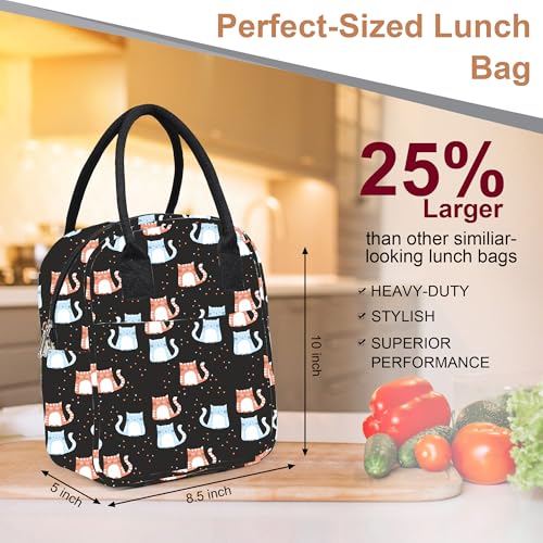 Image of Textile Fabric Lunch Bag Office Tiffin Bags for Men Women | Insulated Hot /Cold Travel Lunch Bag | for Lunch Tiffin Box & Bottle | for Office, School (Cat Print Black), 5 L, 5 Liter
