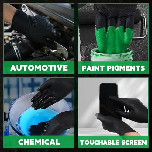 Image of FINITEX Industrial Diamond Texture Nitrile Black Glove - 100 /1000PCS Chemical Resistant 8mil Mechanic Disposable Gloves